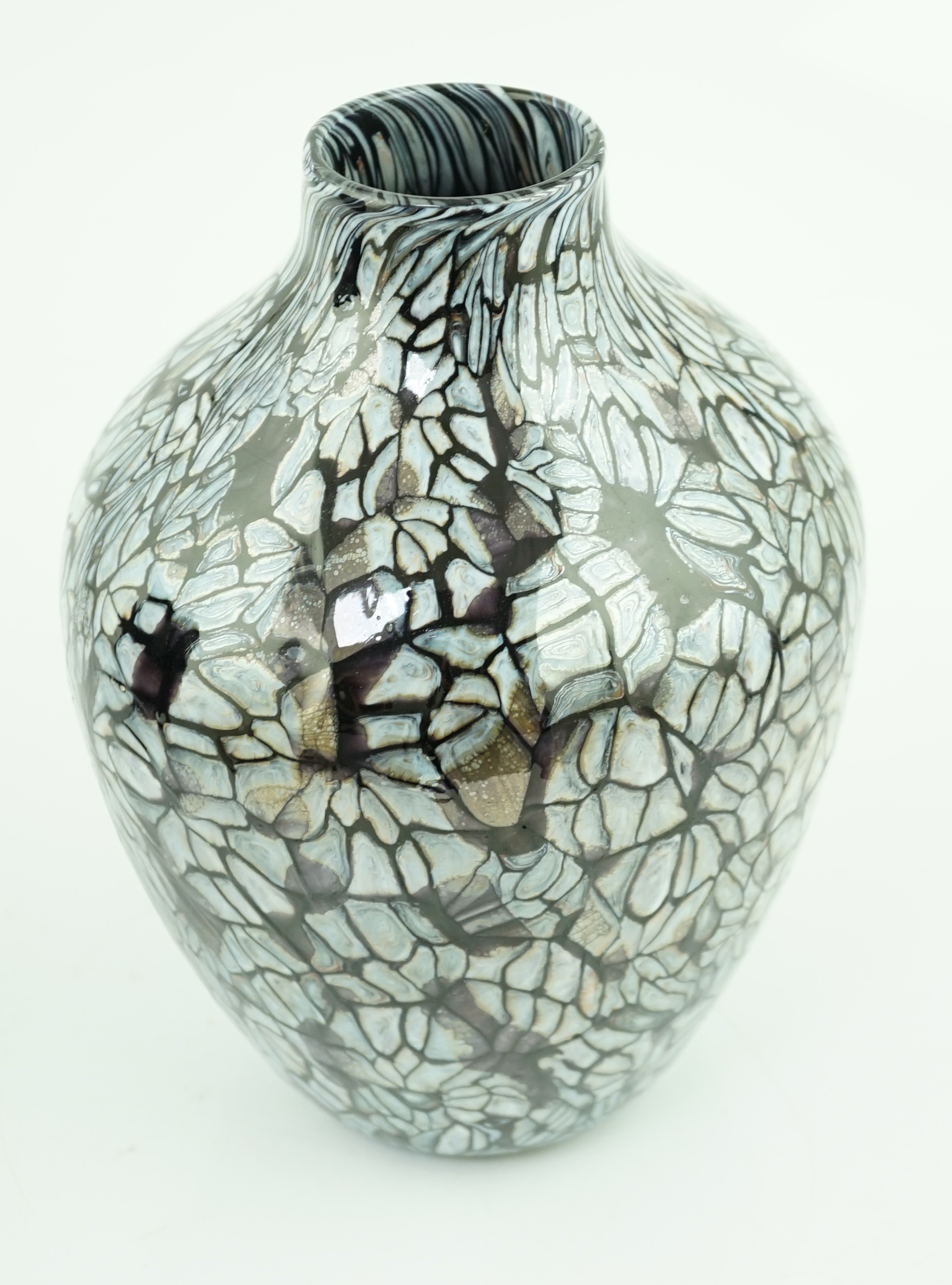Vittorio Ferro (1932-2012) A Murano glass Murrine vase, ovoid shaped, with a pale blue and brown foliate design, unsigned, 23cm, Please note this lot attracts an additional import tax of 20% on the hammer price